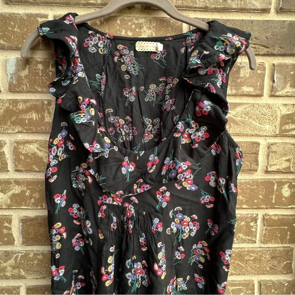 Pins and Needles Black Floral Sleeveless Ruffle Collar Mini Dress, Small - Picture 3 of 8